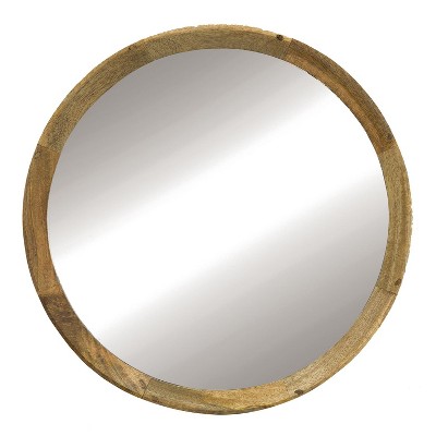 CAVINAS Round Wall Mirrors with Solid Mango Wood Frame,Transitional Wall-Mounted Mirror,Decorative Mirror for Bathroom,Living Room