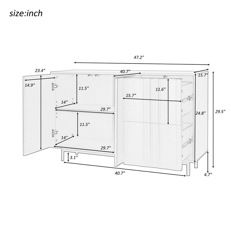 2-Door Wave Pattern Sideboard with 2 Drawers, Storage Cabinet with Adjustable Shelves 4M - ModernLuxe, 3 of 11
