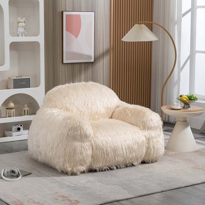 Bean Bag Chair Lazy Sofa, Faux High Density Foam Padded Accent Chair with Armrests, Stylish Bean Bag Chair Sofa for Bedroom, Living, Dining