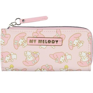 My Melody Allover Design Faux Leather Full Zip Wallet Metal Logo Badge - 1 of 4