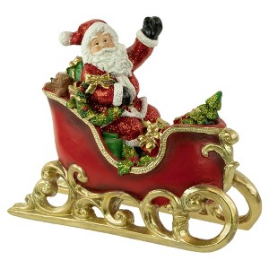 Northlight Waving Santa with Presents in Sleigh Christmas Decoration - 9.5" - Red and Gold - 1 of 4