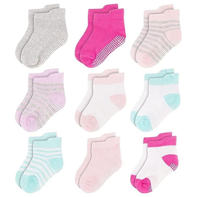 Rising Star Infant Girls Baby Socks, Non Slip Grip Ankle Socks for Baby's Ages 6-24 Months (Multicolor), 1 of 3