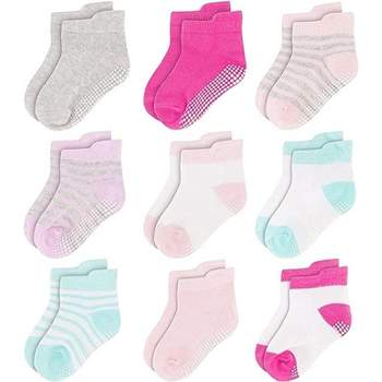 Rising Star Infant Girls Baby Socks, Non Slip Grip Ankle Socks for Baby's Ages 6-24 Months (Multicolor)