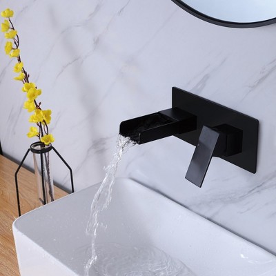 Matte Black Wall-Mount Single-Handle Waterfall Bathroom Faucet