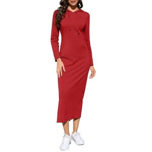 Coolmee Women's Casual Long Sleeve Side Slit Pullover Maxi Hoodie Dress Slim Sweatshirt Long Dresses with Pockets - 1 of 4