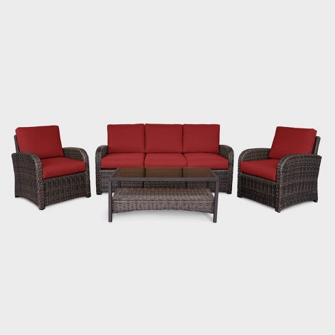 Jackson 4pc Patio Seating Set Red, Dark Brown Resin Wicker Patio Furniture