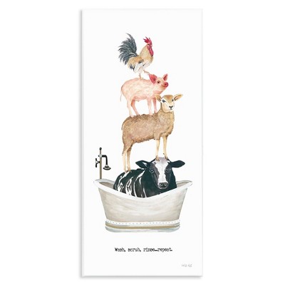 Stupell Industries Wash Scrub Rinse Animals, 7" x 17"
