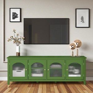 71 Inch Antique TV Stand with Glass Doors, Solid Wood Frame, Metal Handles, Storage Cabinets, Entertainment Console Cabinet for Living Room - 1 of 4