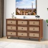 ORRD 9 Drawer Dresser for Bedroom, Mid Century Modern Wide Wood Rustic Chest of Drawers Wooden Storage Organizer Dressers with Burlap Rattan - 4 of 4