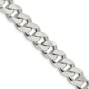 Black Bow Jewelry Men's 11mm, Sterling Silver Solid Flat Curb Chain Necklace - 1 of 4