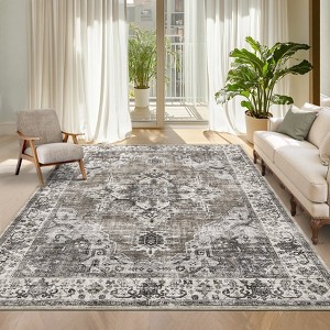 Machine Washable Rug, Ultra-Thin Vintage Medallion Area Rug for Living Room - 1 of 4