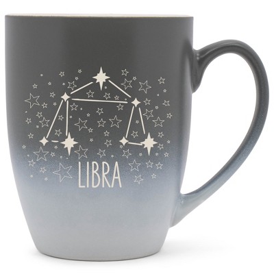 100 North Zodiac Design 10 Ounce Gray and White Two Toned Ombre, Comfortably Fits Your Hands, Ceramic Tea Coffee Cup Mug, Libra