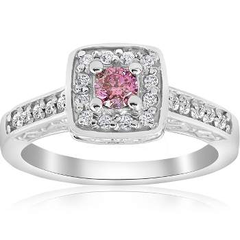 Pompeii3 3/8ct Pink Diamond Cushion Halo Vintage Engagement Ring 14K White Gold