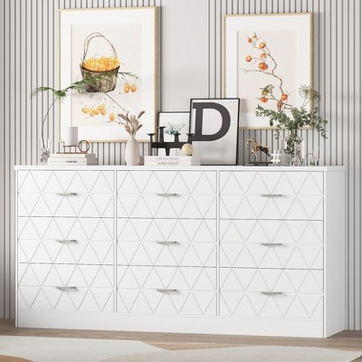 White 63" 9-Drawer Dresser with Power Outlet - Modern Storage Furniture for Bedroom, Living Room, Hallway, or Office