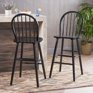 Farmhouse-Style Rubberwood Barstool (Set of 2) with Spindle Back, Hand-Crafted Sturdy Frame for Kitchen Counter or Home Bar - 1 of 4