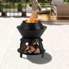 WELLFOR 20" Outdoor Metal Fire Pit Camping Fire Bowl with Pot Holder and Storage Shelf Black - 2 of 4