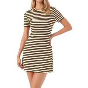 INSPIRE CHIC Women's Striped Summer Crew Neck Short Sleeve Casual A Line Mini Shirt Dress - 1 of 4