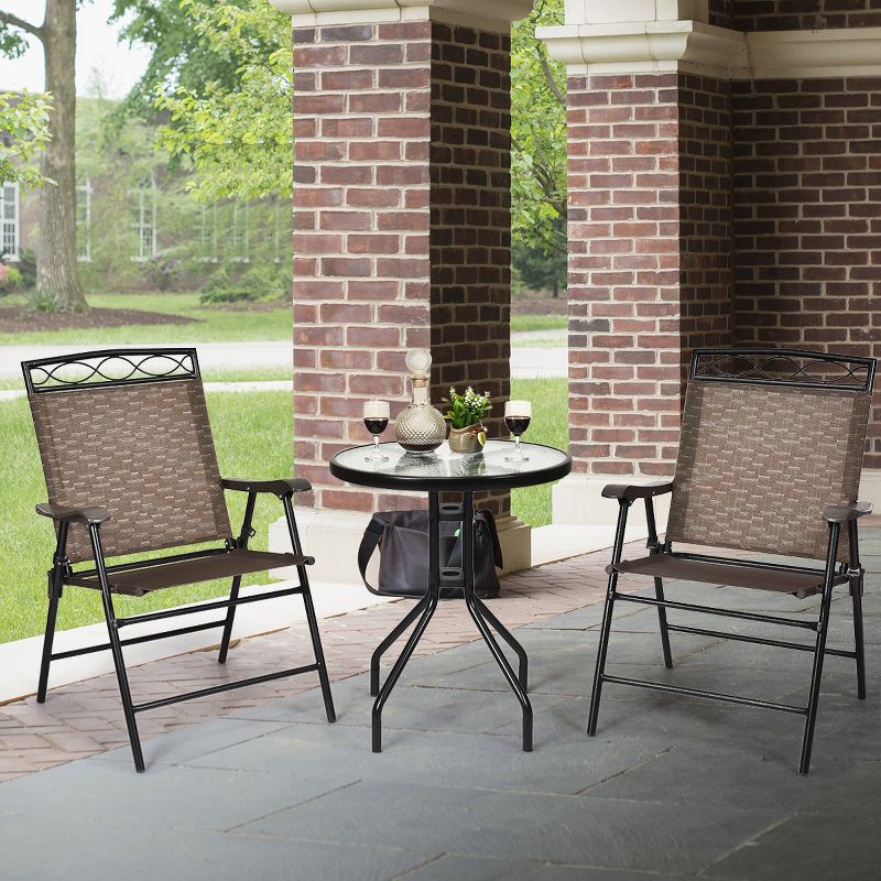 Costway 3 PCS Bistro Conversation Patio Pub Dining Set W/ 2 Folding Chairs & Glass Table, 2 of 11