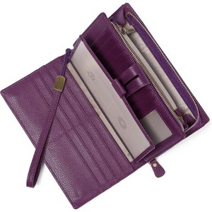 Hachikiko RFID Blocking Vegan Leather Large Capacity Wallet with Checkbook Holder & Credit Card Organizer,Purple - 1 of 4