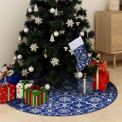 Aghana Digitals Blue 3ft Fabric Christmas Tree Skirt with Snow Pattern & Matching Sock, Soft