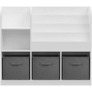 3-Tier Bookshelf with Collapsible Fabric Drawers - Stylish Bookcase Display Stand and Toy Storage Organizer for Bedrooms, Playrooms, and Hallway - 1 of 4