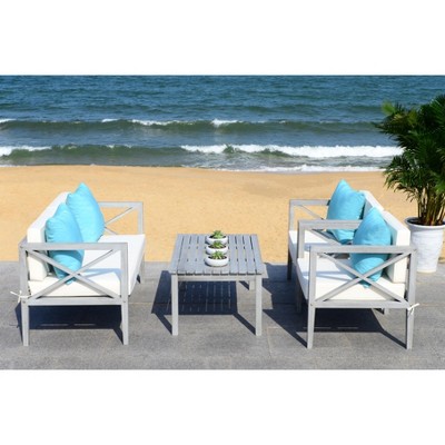 Transitional Eucalyptus Wood 4-Person Outdoor Conversation Set, White