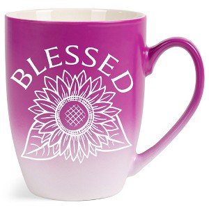 Elanze Designs Blessed Sunflower Two Toned Ombre Matte Pink and White 12 ounce Ceramic Stoneware Coffee Cup Mug - 1 of 4