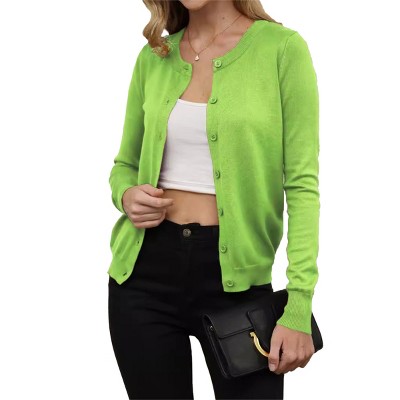 Womens Fall Cardigan Button Down Sweater Round Neck Ribbed Cuff Sweater Lightweight Sweater Cardigan