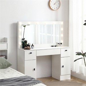 SKRAN Vanity table with lighted mirror, vanity desk with 3 drawers and storage cabinet,3 color lighting modes adjustable brightness, white color - 1 of 4