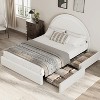 Boucle Upholstered Platform Bed Frame w/ Round Headboard & 2 Storage Drawers, Twin/Full Size, No Box Spring Needed - 2 of 4