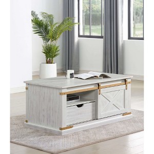 48" Rustic Coffee Table with Drawer, Open Shelves and Gold Metal Details for Living Room - 1 of 4
