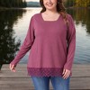 Women's Lace Hem Square Neck Long Sleeve Casual Tunic Blouse - Agnes Orinda - 2 of 4