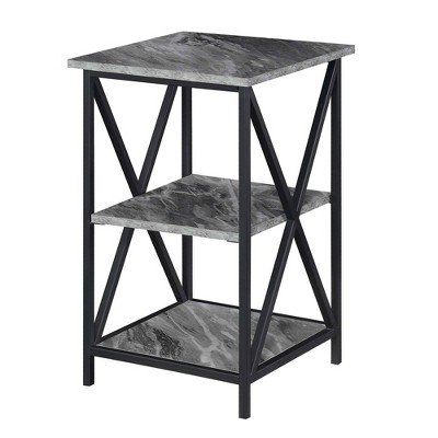 Tucson End Table with Shelves Gray Faux Marble/Black - Breighton Home
