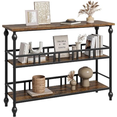43" Narrow Console Table with Shelves, 3 Tier Industrial Entryway Sofa Table, Space Saving Rustic Hallway, Living Room Side Table