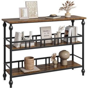 43" Narrow Console Table with Shelves, 3 Tier Industrial Entryway Sofa Table, Space Saving Rustic Hallway, Living Room Side Table - 1 of 4