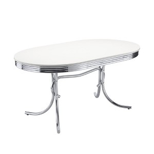 Coaster,Retro Oval 60-inch Wood Top Dining Table White and Chrome - 1 of 4