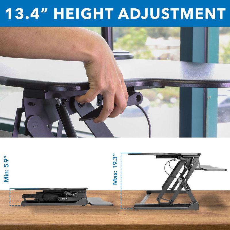 Mount-It! Height Adjustable Stand Up Desk Converter with Dual Monitor Arm, 47 Tabletop Standing Desk Riser w/ Gas Spring, Fits Two Monitors up to 32", 4 of 10