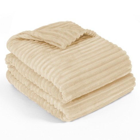 Pavilia Super Soft Fleece Flannel Ribbed Striped Throw Blanket, Luxury Fuzzy  Plush Warm Cozy For Sofa Couch Bed, Cream Beige/twin - 60x80 : Target