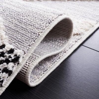 Ivory and Gray Hand-Knotted Synthetic Rectangular Area Rug