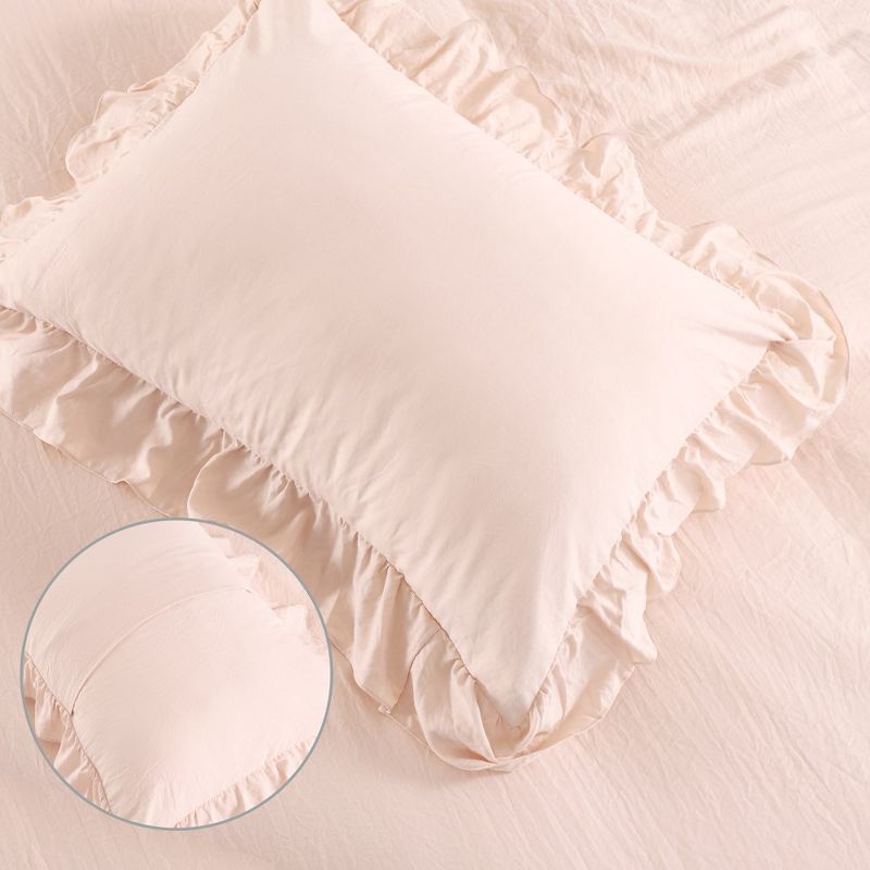 Ruffle Duvet Cover Set, Soft Washed Microfiber Vintage French Country Duvet Cover Set with Button Closure, 5 of 7