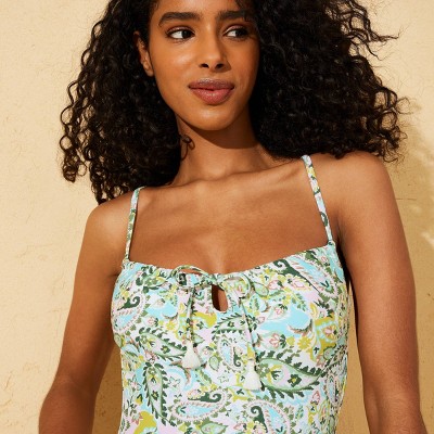 Женские купальники Shade & Shore Women's Paisley Print Center Front Tie Scoop Neck Full Coverage One Piece Swimsuit - Shade & Shore™ Multicolor M — фото 3