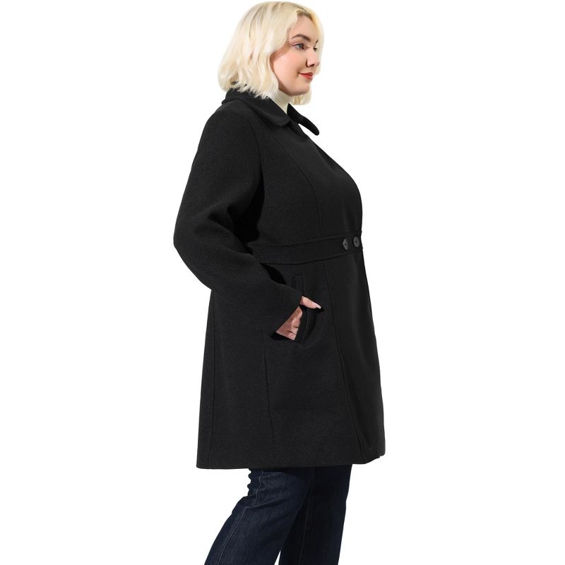Agnes Orinda Women's Plus Size Notched Lapel Single Breasted Winter Long Pea Coat, 4 of 8