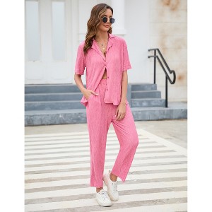 Coolmee Women's Lounge Sets 2 Piece Long Sleeve Crop Top and Wide Leg Pants Casual Loungewear Pajamas Set - 1 of 4