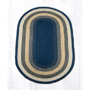 Earth Rugs Light Blue, Dark Blue & Mustard Oval Braided Rug – Handcrafted Quality - 1 of 1