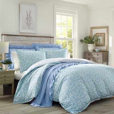 Laura Ashley 7pc King Branch Toile 100% Cotton Duvet Cover Bonus Set Blue :  Target