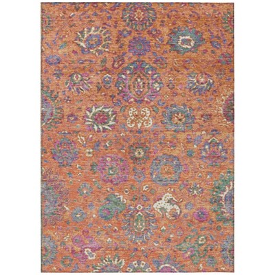 Orange Blue And Pink Floral Washable Indoor Outdoor Area Rug