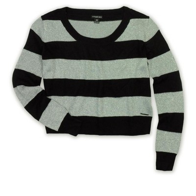 Ecko Unltd. Womens Metallic Stripe Open Neck Knit Sweater