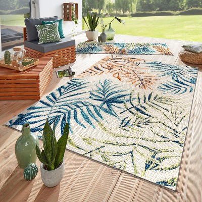 Bahama Palm Frond Floral Multicolor Synthetic 5' x 7' Indoor/Outdoor Area Rug
