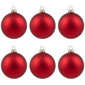 Northlight 2-Finish Christmas Ball Glass Ornaments - 3.25" (80mm) - Red - 6ct - 1 of 4