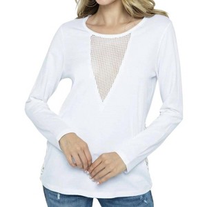 Women's Lace Up Side Deep V Long Sleeve Top - VOCAL APPAREL - 1 of 4